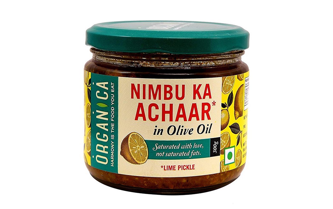 Organica Nimbu Ka Achaar in Olive Oil, Lime Pickle   Glass Jar  300 grams